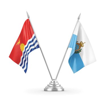 San Marino ve Kiribati masa bayrakları beyaz 3D görüntüleme