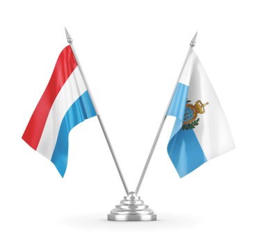 San Marino ve Lüksemburg masa bayrakları beyaz 3D görüntüleme