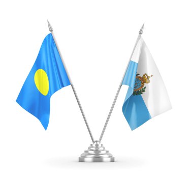 San Marino ve Palau masa bayrakları beyaz 3D görüntüleme