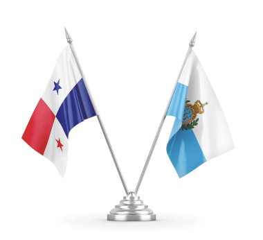 San Marino ve Panama masa bayrakları beyaz 3D görüntüleme