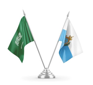San Marino ve Suudi Arabistan masa bayrakları beyaz 3D görüntüleme