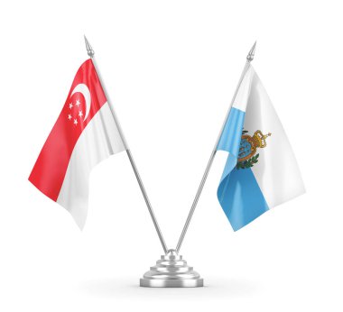 San Marino ve Singapur masa bayrakları beyaz 3D görüntüleme