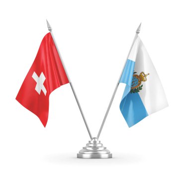 San Marino ve İsviçre bayrakları beyaz 3D görüntüleme üzerinde izole edildi