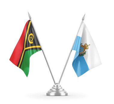 San Marino ve Vanuatu masa bayrakları beyaz 3D görüntüleme