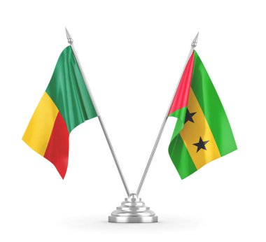 Sao Tome, Principe ve Benin masa bayrakları izole edildi.