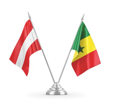 Senegal ve Avusturya bayrakları beyaz 3D görüntüleme üzerinde izole edildi