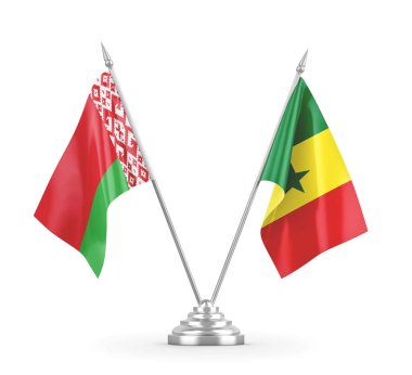 Senegal ve Belarus masa bayrakları beyaz 3D görüntüleme üzerinde izole