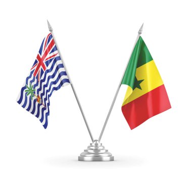 Senegal ve İngiliz Kızılderili Toprakları bayrakları beyaz 3D görüntüleme üzerinde izole edildi