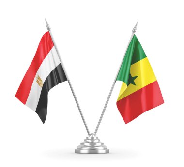 Senegal ve Mısır masa bayrakları beyaz 3D görüntüleme üzerinde izole edildi