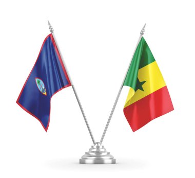 Senegal ve Guam masa bayrakları beyaz 3D görüntüleme üzerinde izole