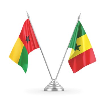 Senegal ve Gine-Bissau masa bayrakları beyaz 3D görüntüleme