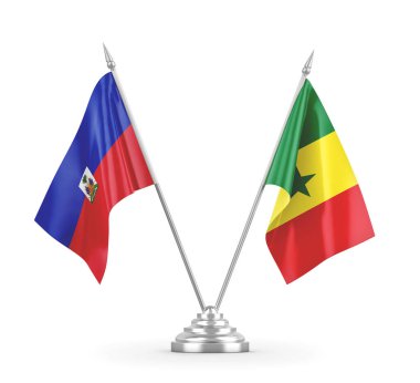 Senegal ve Haiti masa bayrakları beyaz 3D görüntüleme üzerinde izole edildi