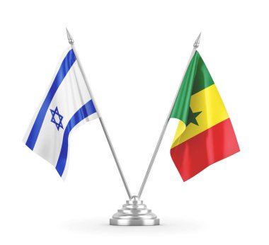 Senegal ve İsrail bayrakları beyaz 3D görüntüleme üzerinde izole edildi