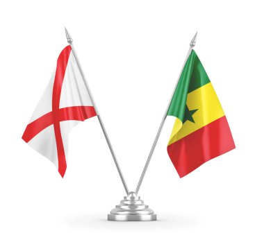 Senegal ve Kuzey İrlanda masa bayrakları beyaz 3D görüntüleme üzerinde izole