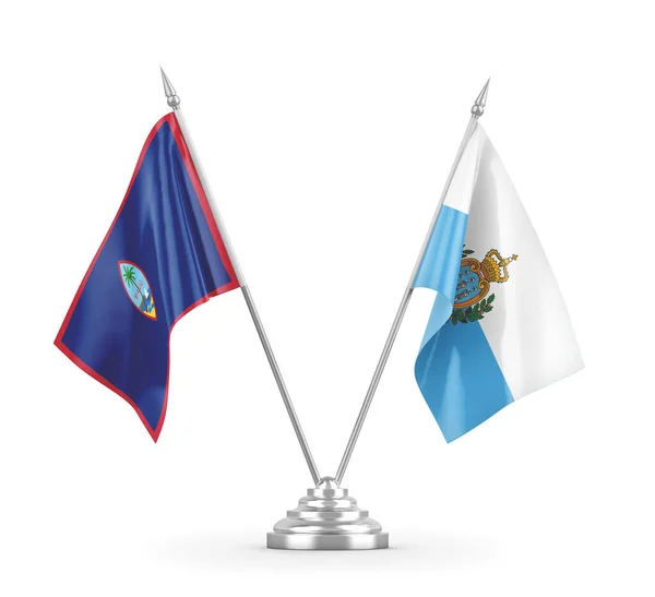 San Marino and Guam table flags isolated on white 3D rendering — Stock Photo, Image