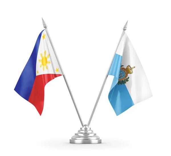 San Marino en Filippijnen tafelvlaggen geïsoleerd op witte 3D rendering — Stockfoto