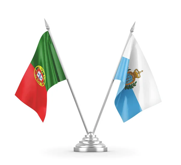 San Marino and Portugal table flags isolated on white 3D rendering — Stock Photo, Image