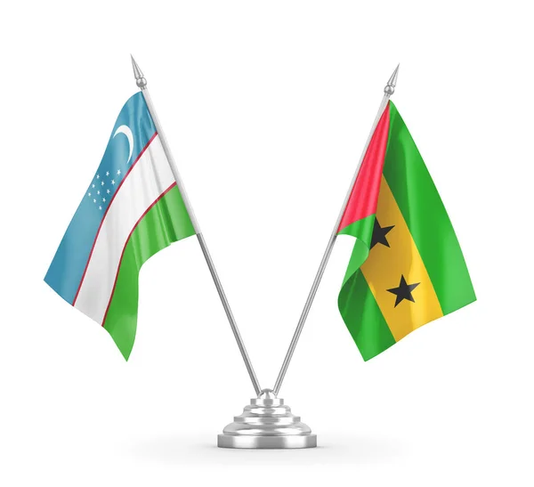 Banderas de mesa Santo Tomé y Príncipe y Uzbekistán — Foto de Stock