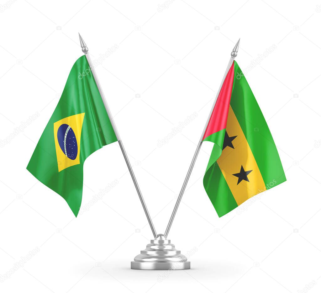 Sao Tome and Principe and Brazil table flags isolated