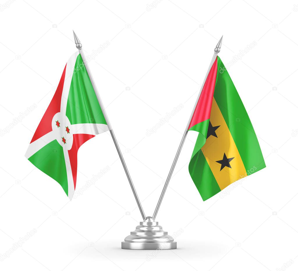 Sao Tome and Principe and Burundi table flags isolated