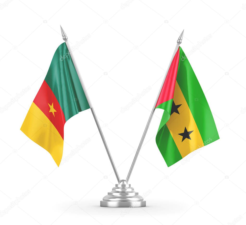 Sao Tome and Principe and Cameroon table flags isolated