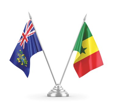 Senegal ve Pitcairn Adaları masa bayrakları beyaz 3D görüntüleme