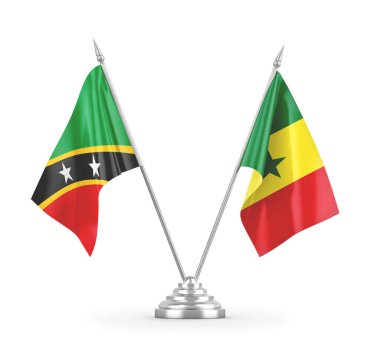 Senegal, Saint Kitts ve Nevis masa bayrakları beyaz 3D görüntüleme