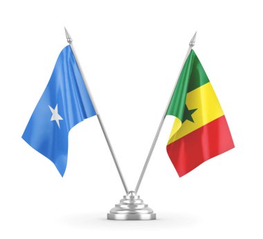 Senegal ve Somali masa bayrakları beyaz 3D görüntüleme