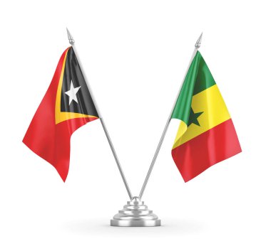 Senegal ve Timor-Leste Doğu Timor masa bayrakları beyaz 3D görüntüleme