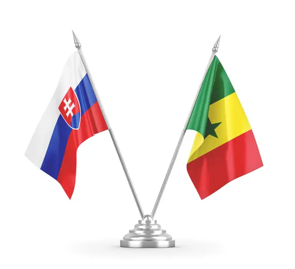 Senegal and Slovakia table flags isolated on white 3D rendering — Stock Photo, Image