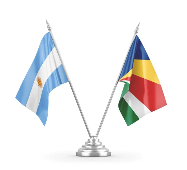 Seychelles and Argentina table flags isolated on white 3D rendering — Stock Photo, Image