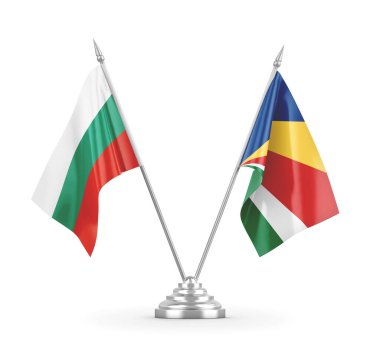 Seyşeller ve Bulgaristan bayrakları beyaz 3D görüntüleme üzerinde izole edildi