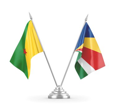 Seyşeller ve Fransız Guyanası masa bayrakları beyaz 3D görüntüleme