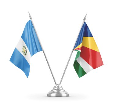 Seyşeller ve Guatemala masa bayrakları beyaz 3D görüntüleme üzerinde izole