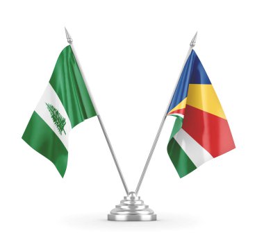 Seyşeller ve Norfolk Adası masa bayrakları beyaz 3D görüntüleme