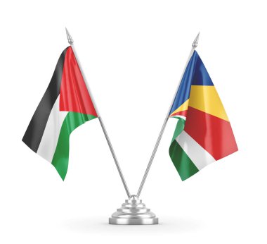 Seyşeller ve Filistin masa bayrakları beyaz 3D görüntüleme