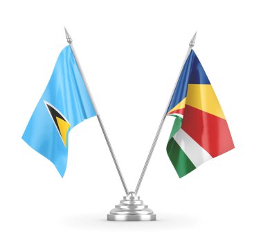 Seyşeller ve Saint Lucia masa bayrakları beyaz 3D görüntüleme