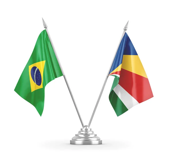 Seychelles and Brazil table flags isolated on white 3D rendering — Stock Photo, Image