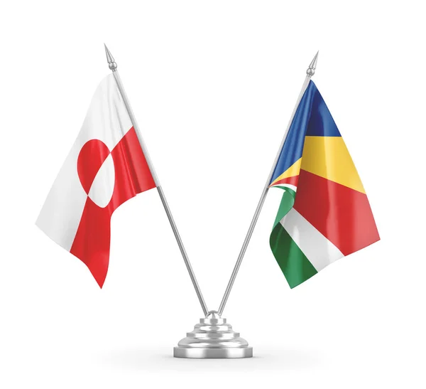 Flagi Seszeli i Grenlandii tabeli izolowane na białym renderingu 3D — Zdjęcie stockowe