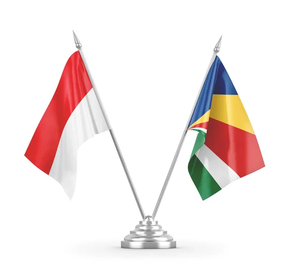 Flag tabel Seychelles dan Indonesia diisolasi pada render 3D putih — Stok Foto