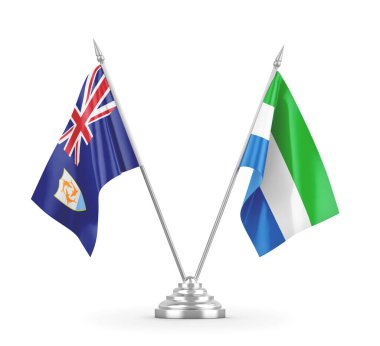 Sierra Leone ve Anguilla masa bayrakları beyaz 3D görüntüleme üzerinde izole