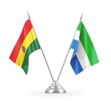 Sierra Leone ve Bolivya masa bayrakları beyaz 3D görüntüleme üzerinde izole