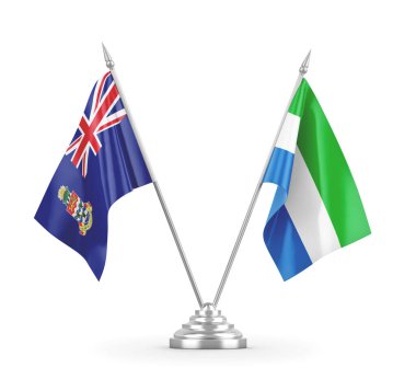 Sierra Leone ve Cayman Adaları masa bayrakları beyaz 3D görüntüleme