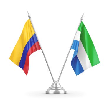 Sierra Leone ve Kolombiya masa bayrakları beyaz 3D görüntüleme üzerinde izole