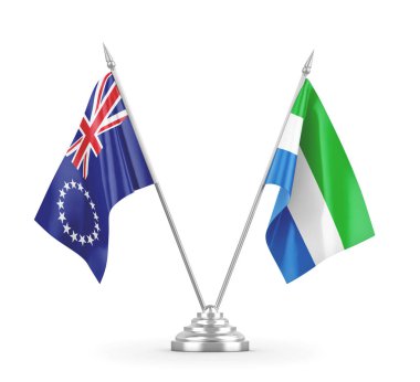 Sierra Leone ve Cook Adaları masa bayrakları beyaz 3D görüntüleme