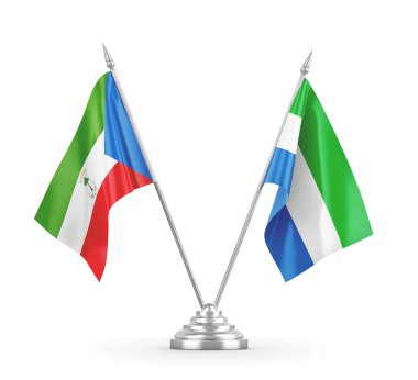 Sierra Leone ve Ekvator Gine bayrakları beyaz 3D görüntüleme üzerinde izole edildi