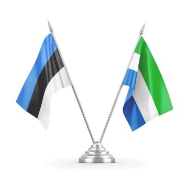 Sierra Leone ve Estonya masa bayrakları beyaz 3D görüntüleme üzerinde izole edildi