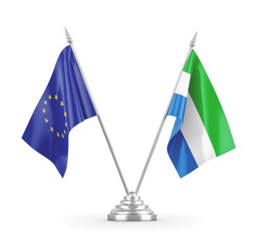Sierra Leone ve Avrupa Birliği bayrakları beyaz 3D görüntüleme üzerinde izole edildi