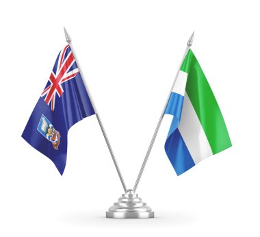 Sierra Leone ve Falkland Adaları masa bayrakları beyaz 3D görüntüleme