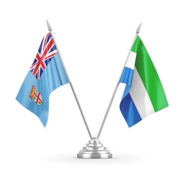Sierra Leone ve Fiji masa bayrakları beyaz 3D görüntüleme üzerinde izole edildi